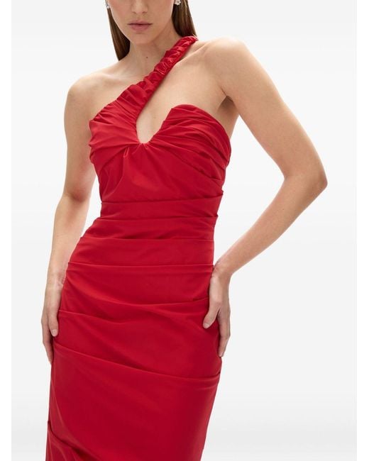 Rachel Gilbert Freda Stretch Paper Taffeta Long One-Shoulder Dress With Curved U-Shaped Bust Line