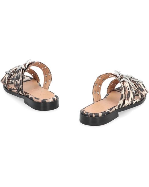 Ganni White Feminine Leopard Slides Elastane Sandal
