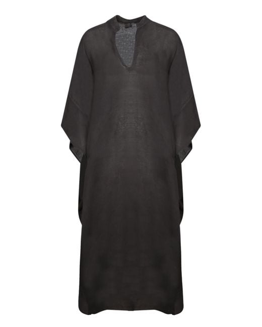 120% Lino Black Linen Kaftan Dress