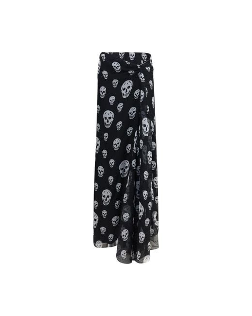McQueen Black Silk Long Skirt