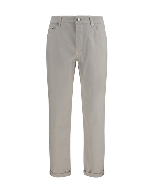 Brunello Cucinelli Gray Jeans With Turn-Up Hem Cotton; Elastane for men