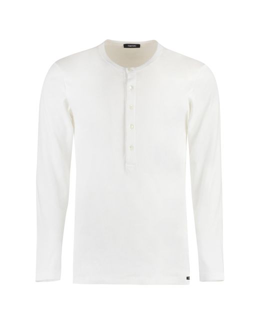 Tom Ford White Cotton Henley T-shirt for men