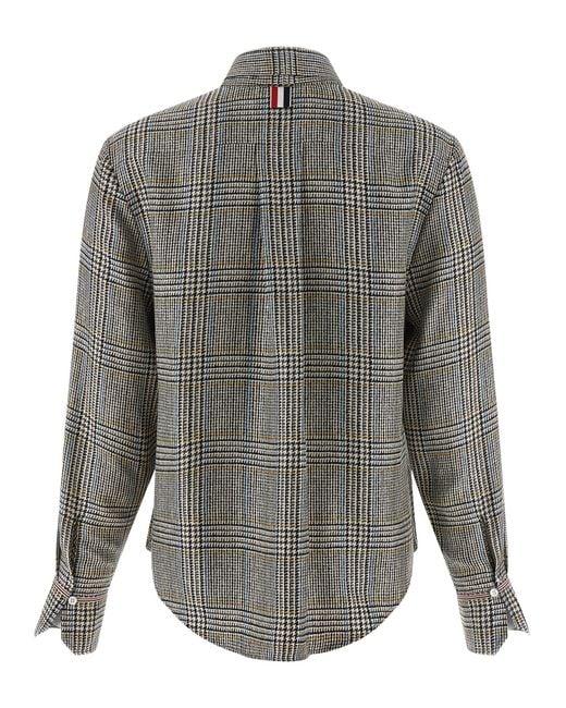 Thom Browne Gray Prince Of Wales Check Shirt Shirt And Blouse