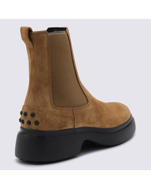 Tod's Brown Camel Suede And Leather Boots