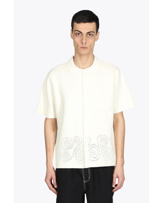 Stussy Perforated Swirl Knit Shirt Off-white Cotton Knit Shirt