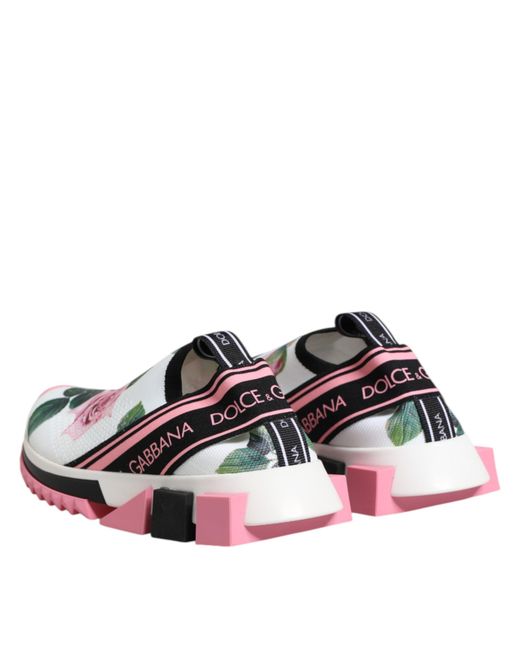 Dolce & Gabbana White Rose Print Sorrento Sneakers Shoes 10+Pa+Pl+Vi