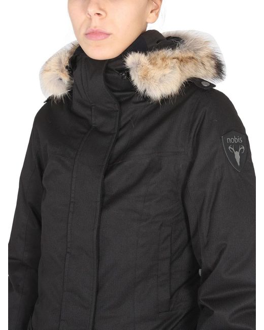 Nobis Black Stylish Parka Jacket With Drawstring Hood