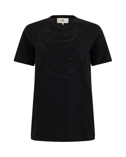 Elisabetta Franchi Black Short-Sleeve Printed Cotton T-Shirt, T-Shirts & Jerseys