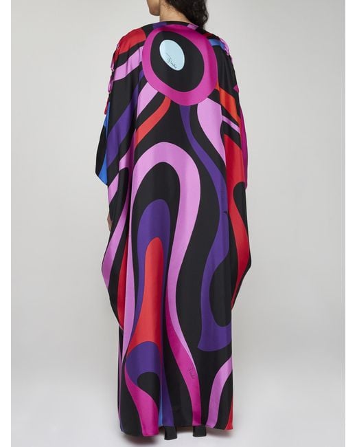 Emilio Pucci Multicolor Pucci Silk Marmo Print Maxi Dress