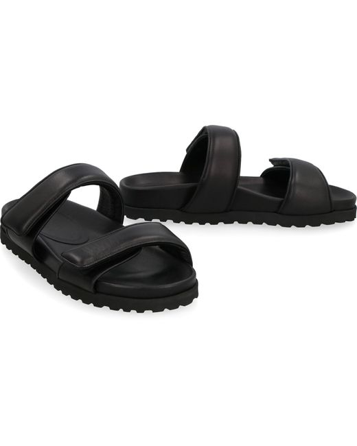 Gia Borghini Black Perni 11 Leather Flat Sandals