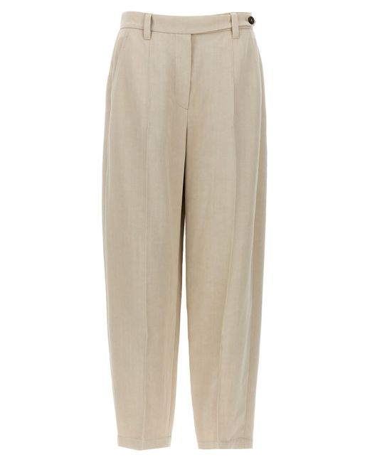 Brunello Cucinelli Natural Curved Viscose And Linen Trousers