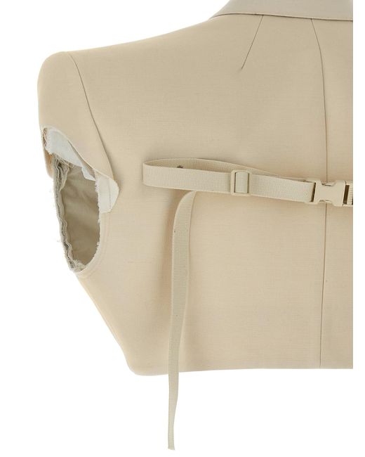 Rick Owens Natural Cropped Wool Blend Cotton Vest