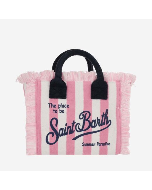 Mc2 Saint Barth Pink Colette Tote Bag With Striped Pattern And Logo