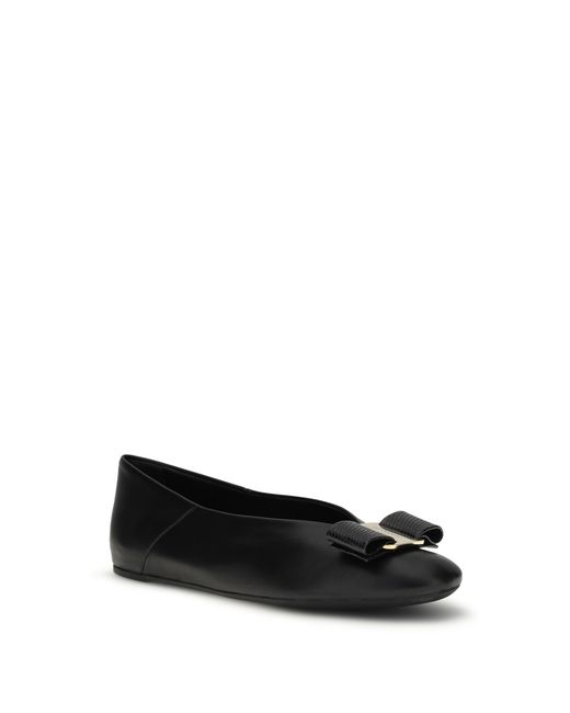 Ferragamo White Ballerina Flats Vara Bow Calf Leather Shoes