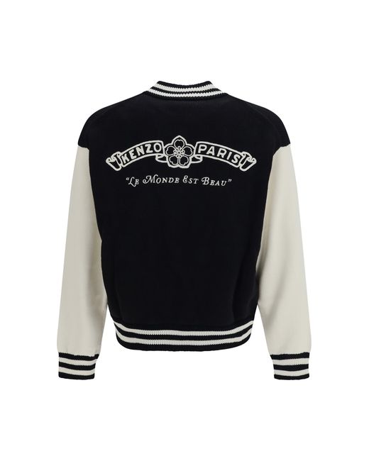 KENZO Black Paris Emblem Varsity Cardigan for men