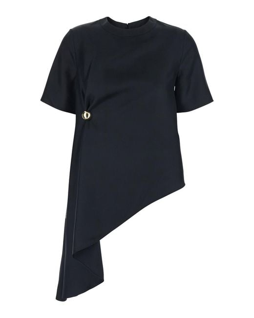 Loulou de Saison Blue Top Madea Crew Neck With Draping And Asymmetric Design