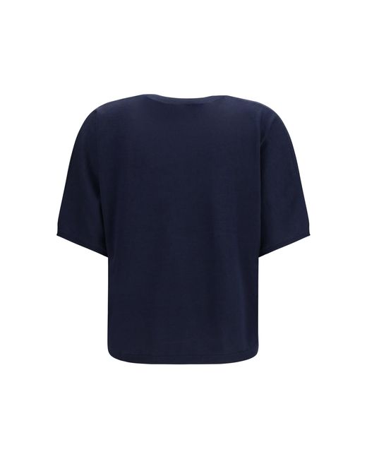 Brunello Cucinelli Blue Short-Sleeve Cashmere And Silk Sweater Kashmir/Capra Hircus
