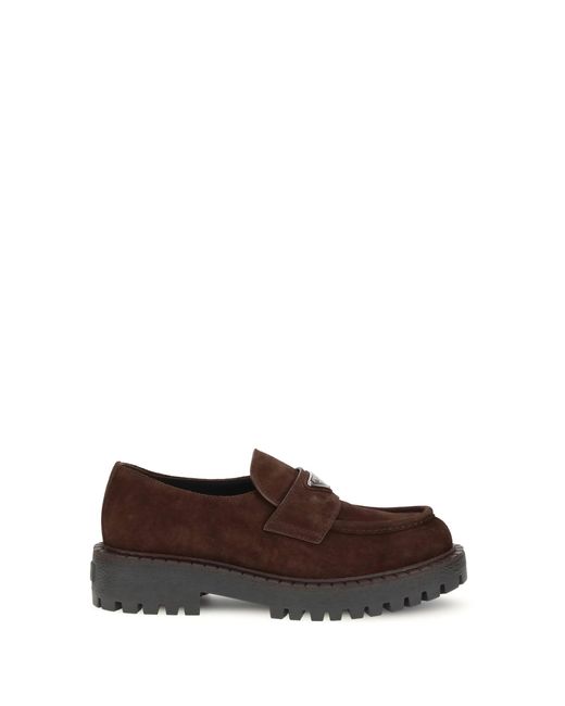 Prada Brown Suede Loafers for men