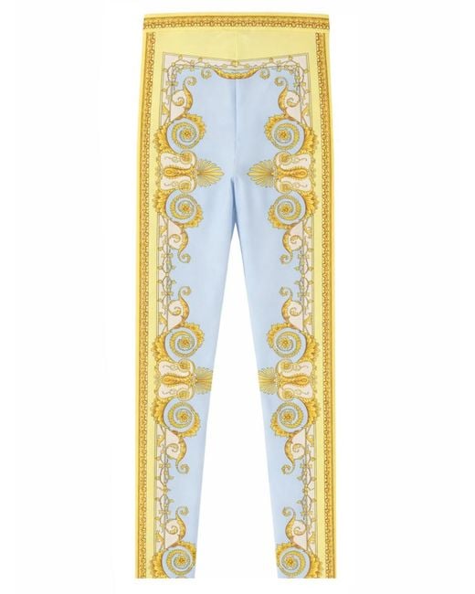Versace Blue Leggings Baroque Print Polyamide Elastane Trousers