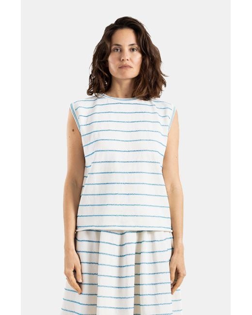 Bielo White Wavy Striped Knit Tank Top Ecru And Gilet