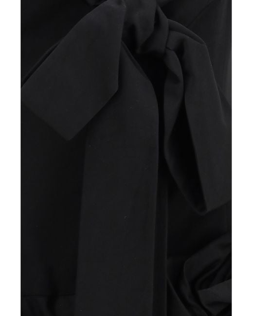 Magda Butrym Black Midi Dress With Draped Shawl Collar Cotton; Silk
