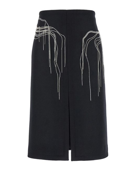 Dries Van Noten Black Midi Skirt With Beaded Embellishments Wool Polyamid