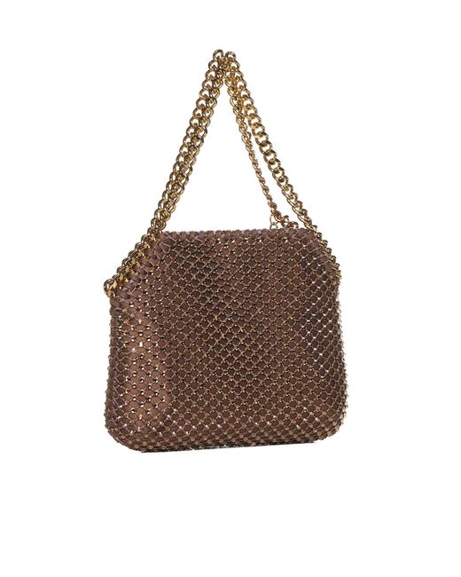 Stella McCartney Brown Falabella Crystals & Mesh Mini Shoulder Bag