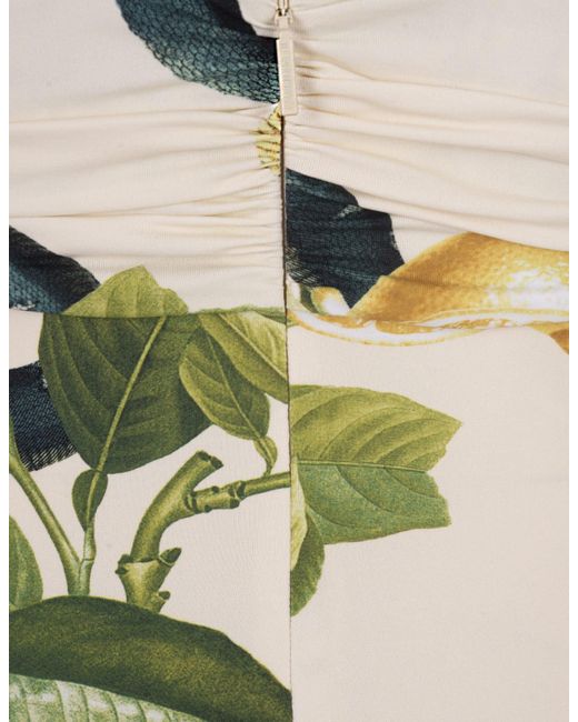 Roberto Cavalli White Ivory Midi Dress With Lemons Print