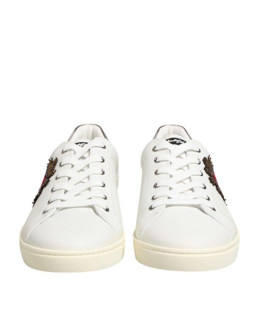 Dolce & Gabbana White Leather Heart Embellished Sneakers Shoes 100Lf for men