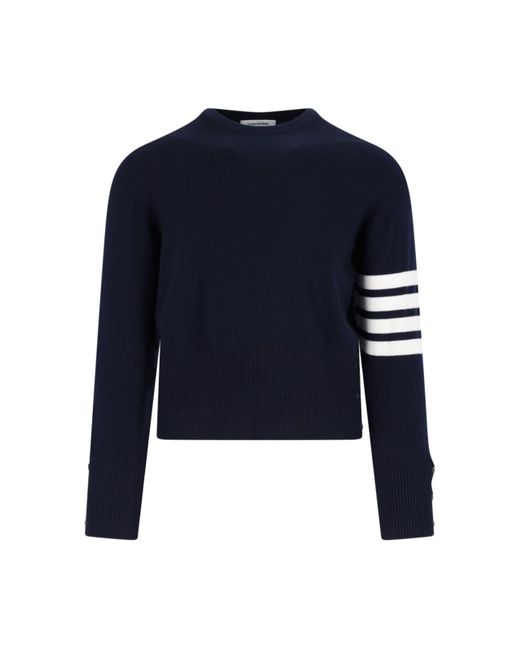 Thom Browne Blue Cashmere Sweater With Iconic Sleeve Stripes for men