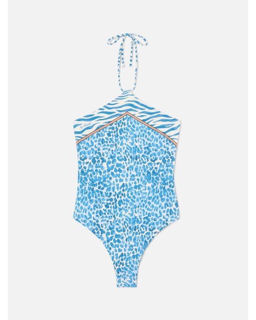 Mc2 Saint Barth Blue Meryem One-Piece Swimsuit With Light Leopard Animal Print One Piece