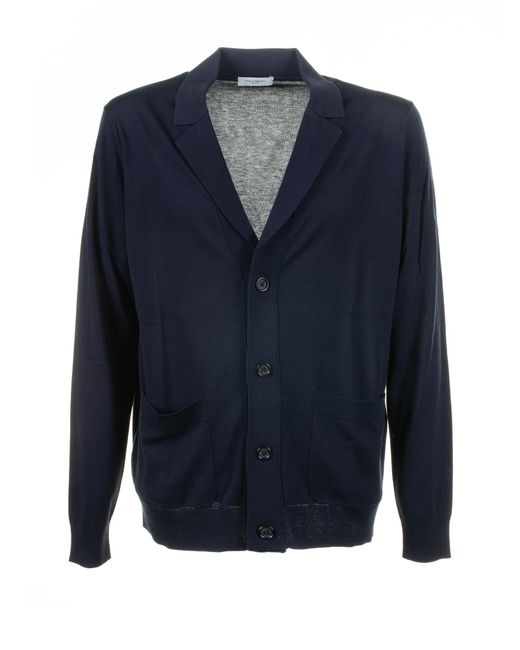 Paolo Pecora Blue Cardigan With Pockets And Buttons for men