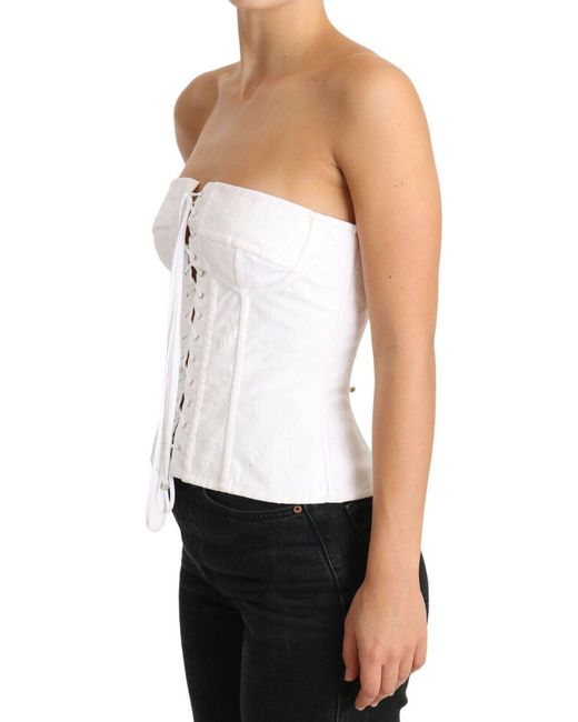 Dolce & Gabbana White Dolce Gabbana Palermo Bustier Cotton Top Corset