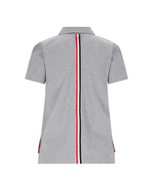 Thom Browne Gray Polo Shirt With Tricolor Detail On The Back