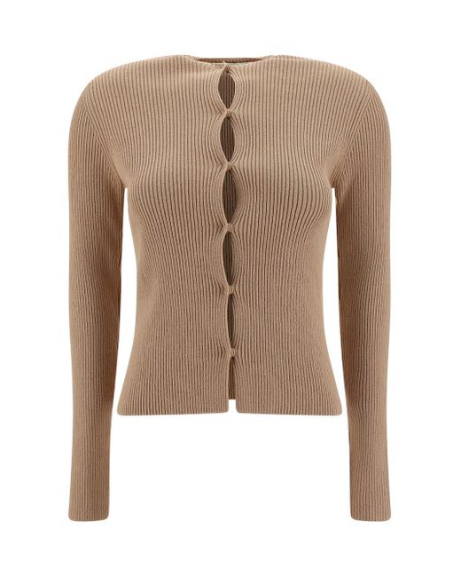 Fendi Natural Ribbed Cardigan Sweater, Cardigans