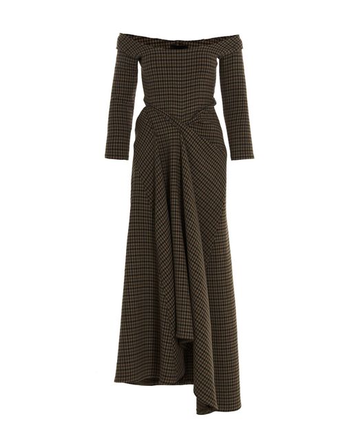 A.W.A.K.E. MODE Asymmetric Gingham Dress in Brown | Lyst