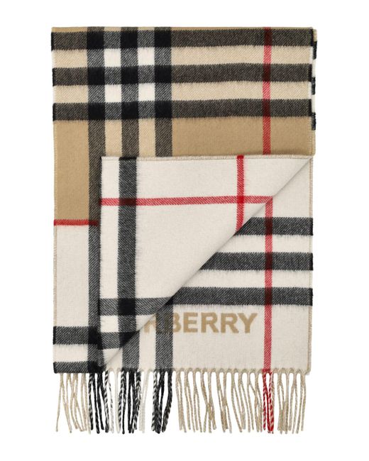 Burberry White Contrast Check Cashmere Scarf