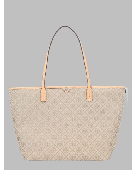 Tory Burch Natural Tote Bag T Monogram Cotton Polyester Handbags