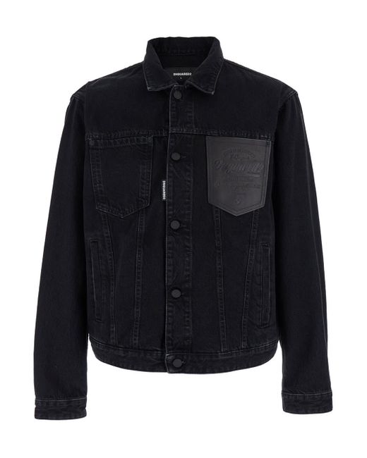 DSquared² Blue Jacket With Classic Collar And Embossed Logo On The Front for men