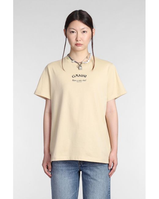 Ganni Natural T-shirt In Beige Cotton