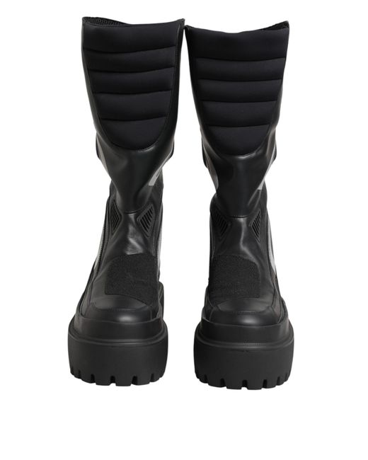 Dolce & Gabbana Black Leather Mid Calf Biker Boots Shoes 03+Pa+Pl+Pu+72Lf