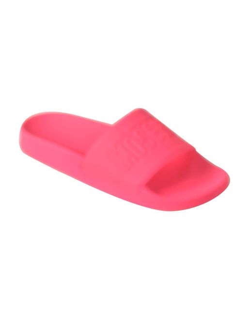Moschino Pink Logo Embossed Sliders