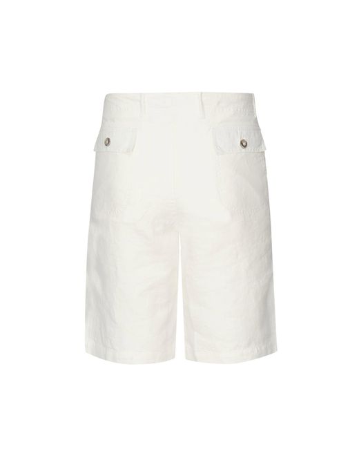 Fedeli White Linen Bermuda Shorts for men