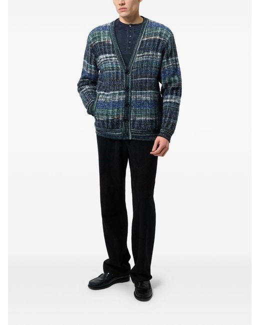 Missoni Blue Cardigan V-Neck Wool-Blend Cardigans for men