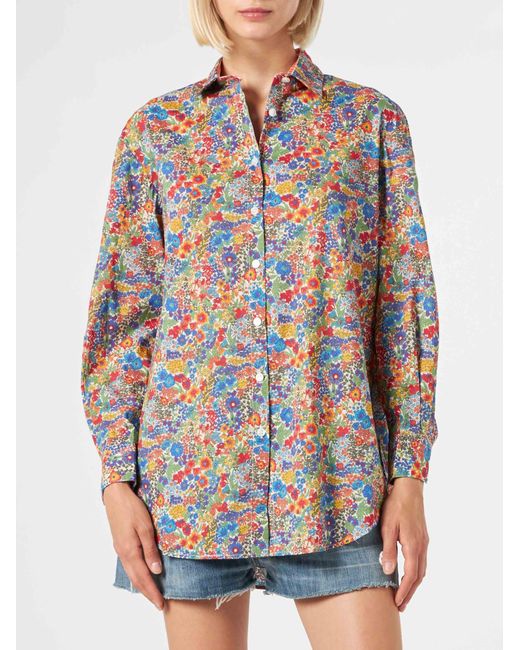 Mc2 Saint Barth Blue Liberty Print Cotton Shirt