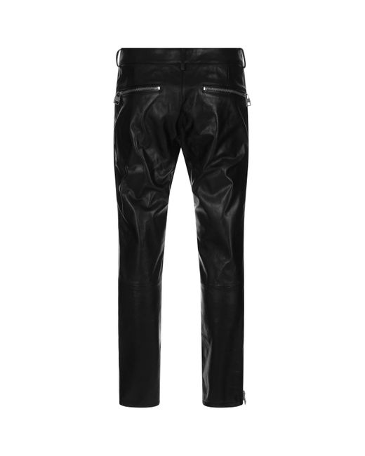 Alexander McQueen Black Leather Biker Trousers In for men