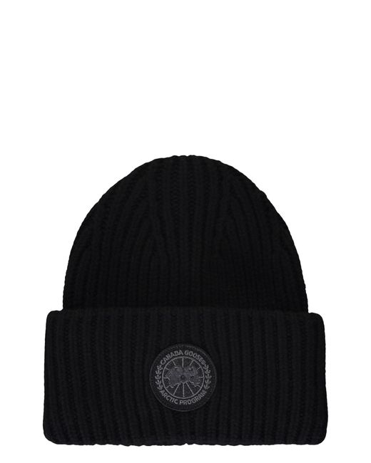 Canada Goose Black Ribbed Knit Beanie for men