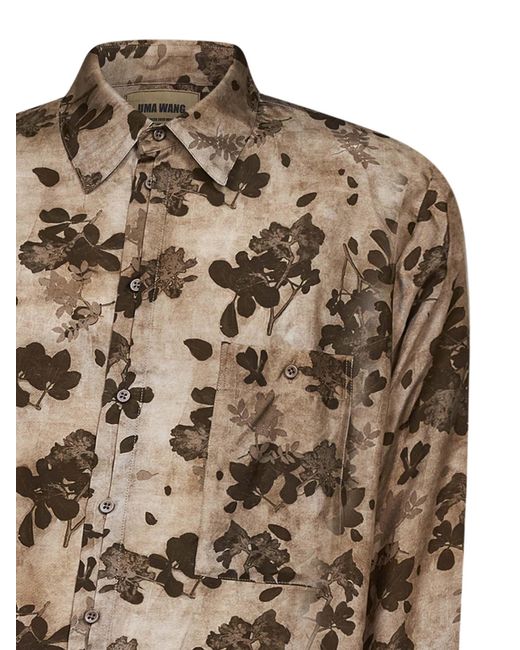 Uma Wang Brown Tan And Floral Moulay Tab Shirt for men