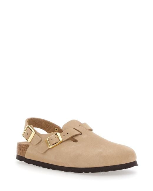 Birkenstock Natural Mule With Front And Back Buckle Leather