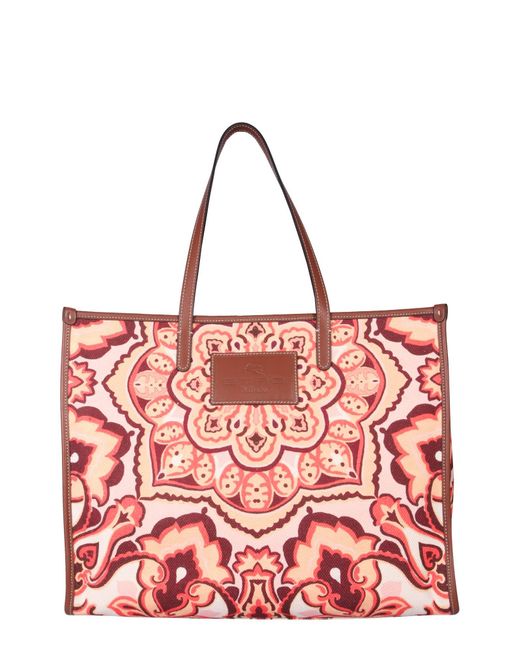 Etro Red Canvas Tote Bag With Print